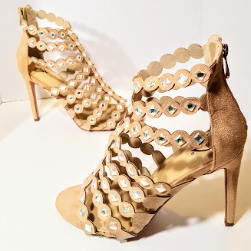Faux Suede Bedazzled Single Sole Heels NEW sz 9